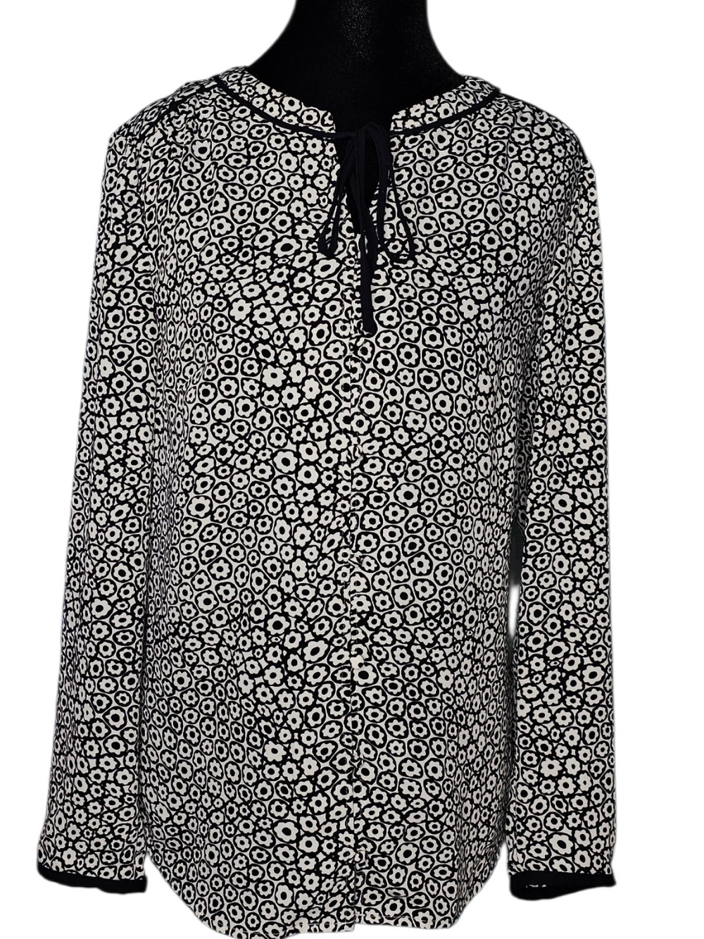 Talbots Black and White Floral Tie-Neck Swim Coverup